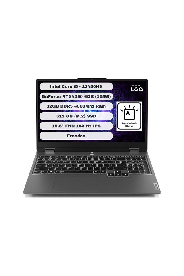 LENOVO Loq 15IAX9 I5 12450HX 32GB 512GB SSD RTX 4050 6GB Freedos 15.6" FHD 83GS007WTR32
