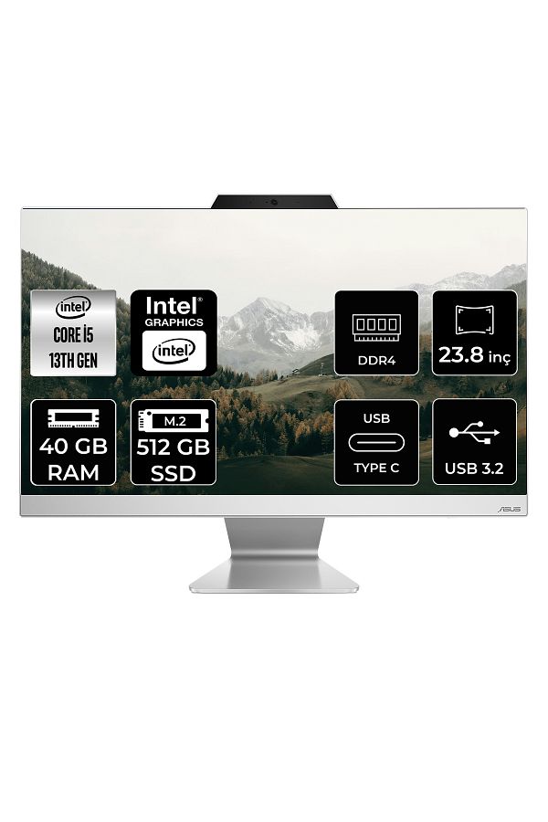 ASUS A3402 i5 1335U 40GB 512GB SSD 23.8" FHD FDOS All In One Bilgisayar & Per4 Bellek