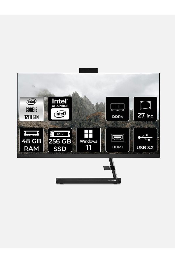 LENOVO IdeaCentre 27IAP7 i5 12450H 48GB 256GB SSD 27" FHD W11H All In One Bilgisayar & Per4 Bellek