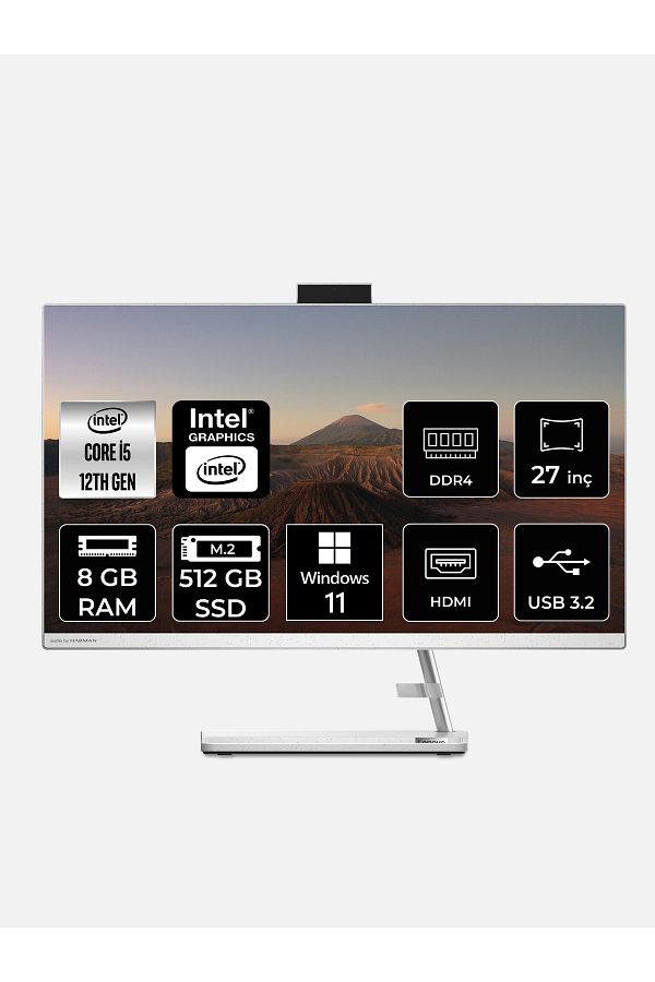 LENOVO IdeaCentre i5 12450H 8GB 512GB SSD 27" FHD W11P 27IAP7 All In One Bilgisayar & Per4 Bellek
