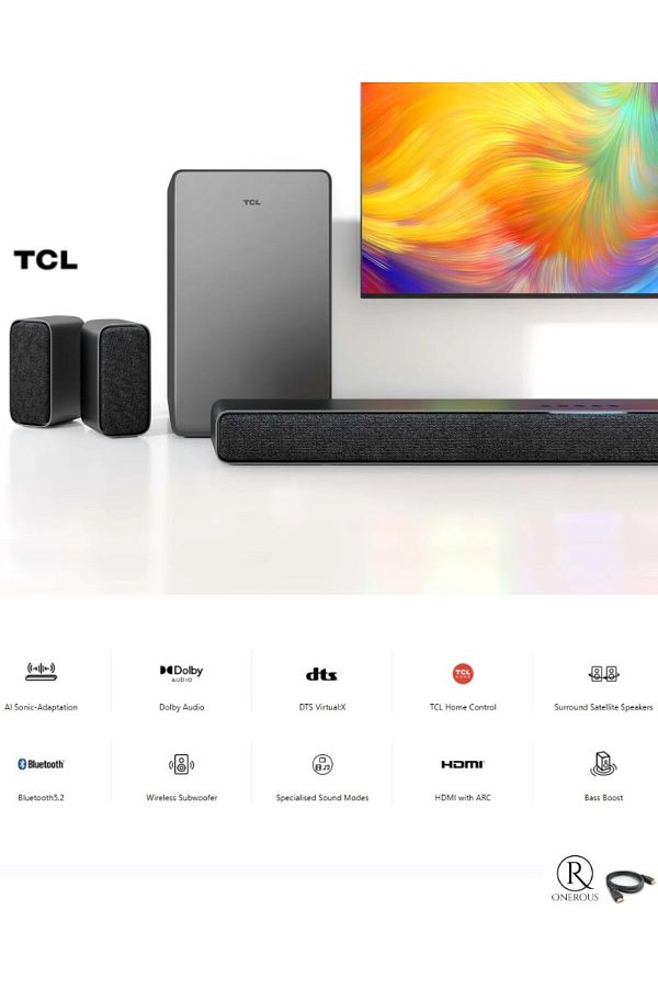 TCL Gerçek Surround Ses, Güçlü Bas, Kablosuz Bağlantı ve Şık Tasarım 5.1 KANAL Ses Sistemi
