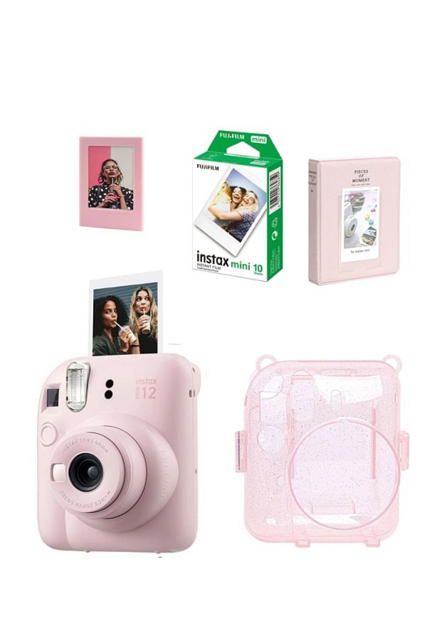 Fujifilm Instax Mini 12 Pembe Fotoğraf Makinesi Simli Pleksi Kılıf Pvc Albüm 10'lu Film Ve Çerçeveli