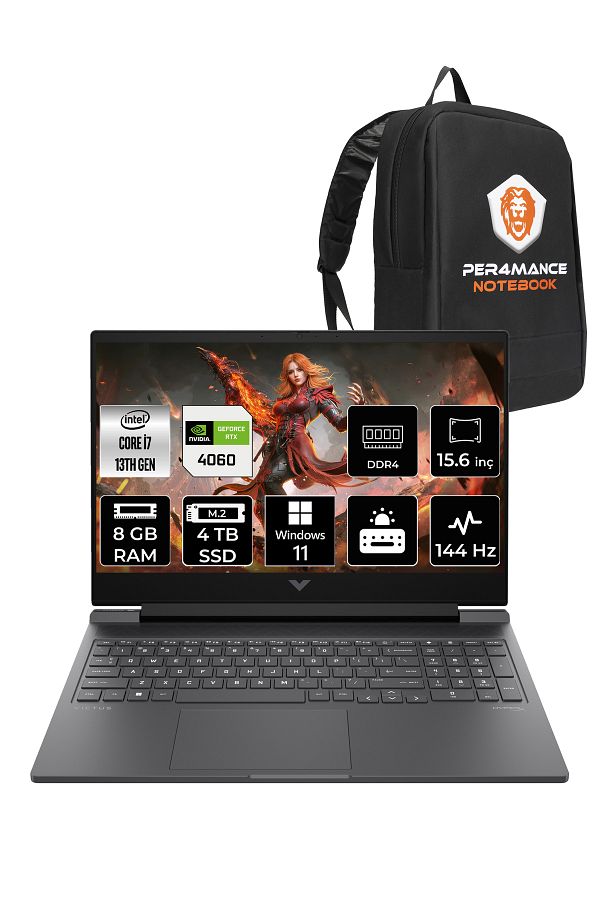 HP Victus 15 i7-13620H 8GB RAM 4TB SSD RTX4060/8GB 144Hz 15.6'' FHD W11H Gaming Laptop & PER4 ÇANTA