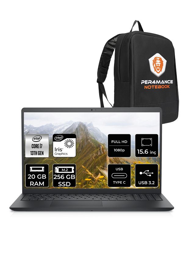 Dell Inspiron 3530 i7 1355U 20GB 256GB SSD 15.6'' FHD FDOS Dokunmatik Dizüstü Laptop & PER4 ÇANTA