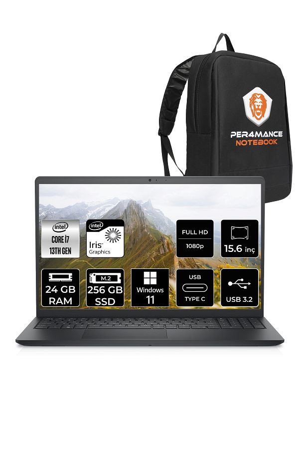 Dell Inspiron 3530 i7 1355U 24GB 256GB SSD 15.6'' FHD W11H Dokunmatik Dizüstü Laptop & PER4 ÇANTA