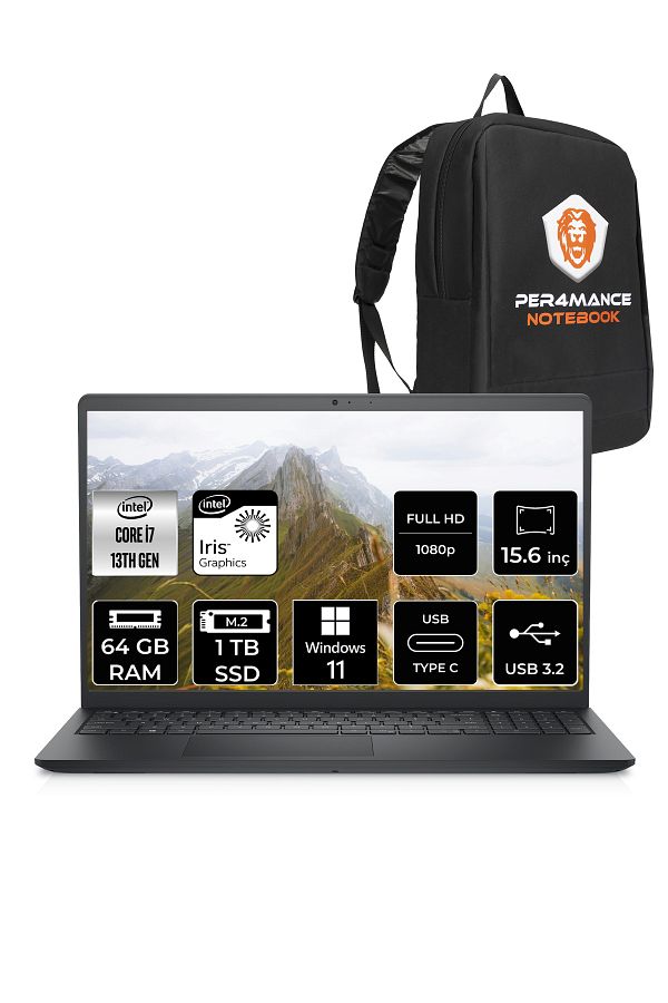 Dell Inspiron 3530 i7 1355U 64GB 1TB SSD 15.6'' FHD W11P Dokunmatik Dizüstü Laptop & PER4 ÇANTA