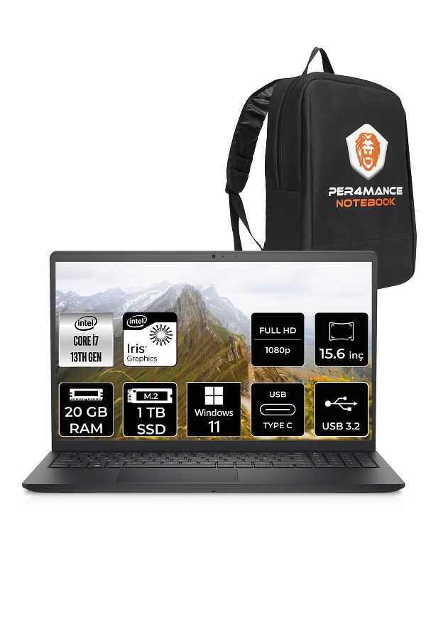 Dell Inspiron 3530 i7 1355U 20GB 1TB SSD 15.6'' FHD W11P Dokunmatik Dizüstü Laptop & PER4 ÇANTA
