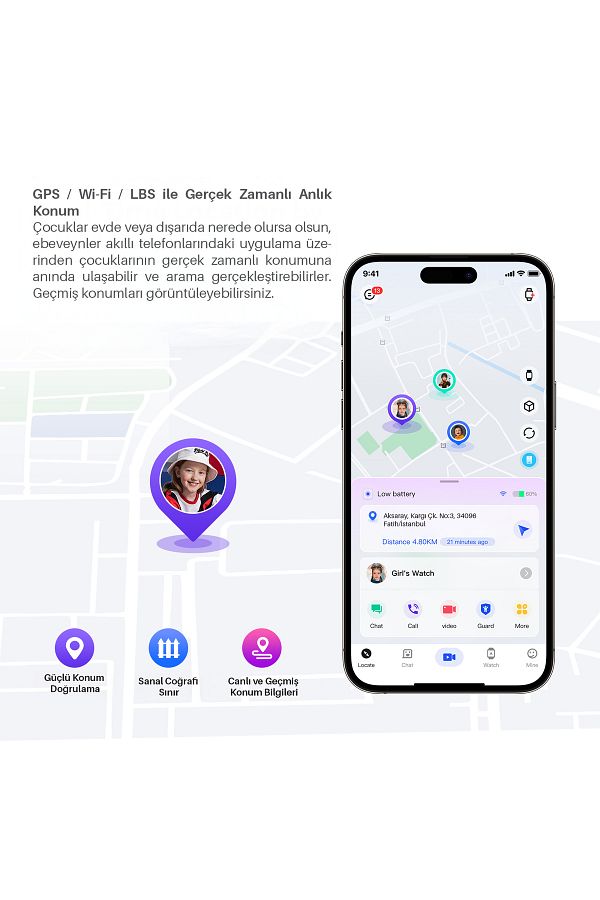 Piranha 9930 Akıllı Çocuk Takip Saati / 4G / Sim Kart / Wi-Fi - GPS - LBS / Kamera / Anlık ve Geçmiş Konum - Görsel 2