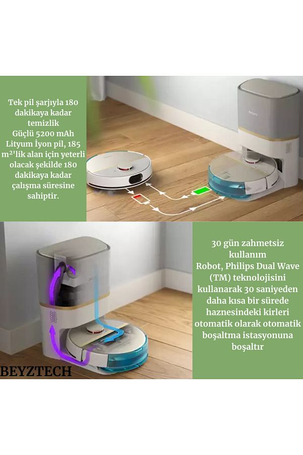 Philips Ultra Güçlü Emiş Gücü Titreşimli Mop 360 Lazer Navigasyon Küçük Engel Algılama Teknolojisi - Görsel 4