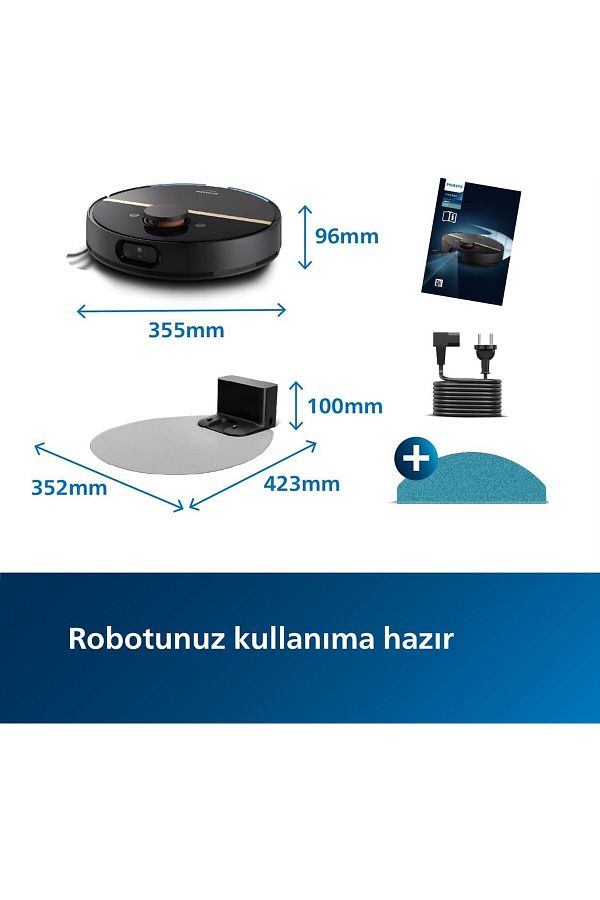 Philips En hızlı 7000 Islak Kuru Akıllı Robot Süpürge, 5000 PA,Titreşimli Mop,Sert Zemin ve Halıya Uygun, - Görsel 3