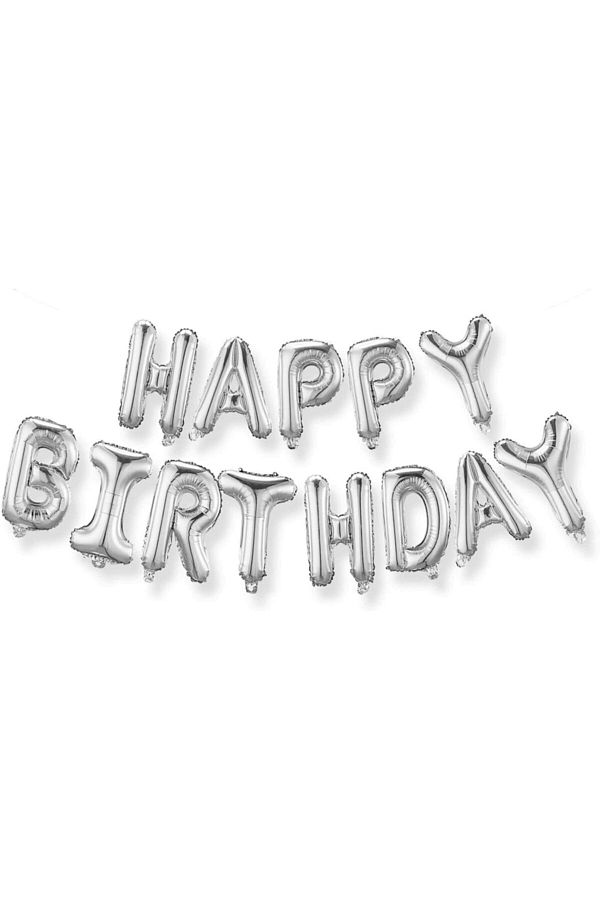 Happy Birthday Gümüş Harf Folyo Balon Set Parti Dolabı