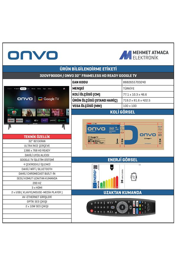ONVO 32OVF9000H 32’’ 82 Ekran Uydu Alıcılı HD Ready Google LED TV - Görsel 4
