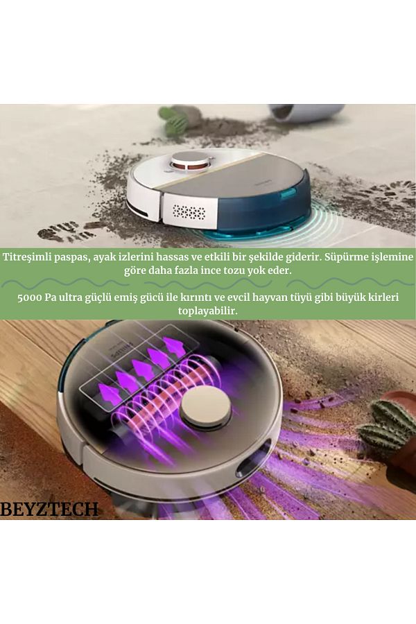 Philips Ultra Güçlü Emiş Gücü Titreşimli Mop 360 Lazer Navigasyon Küçük Engel Algılama Teknolojisi - Görsel 2