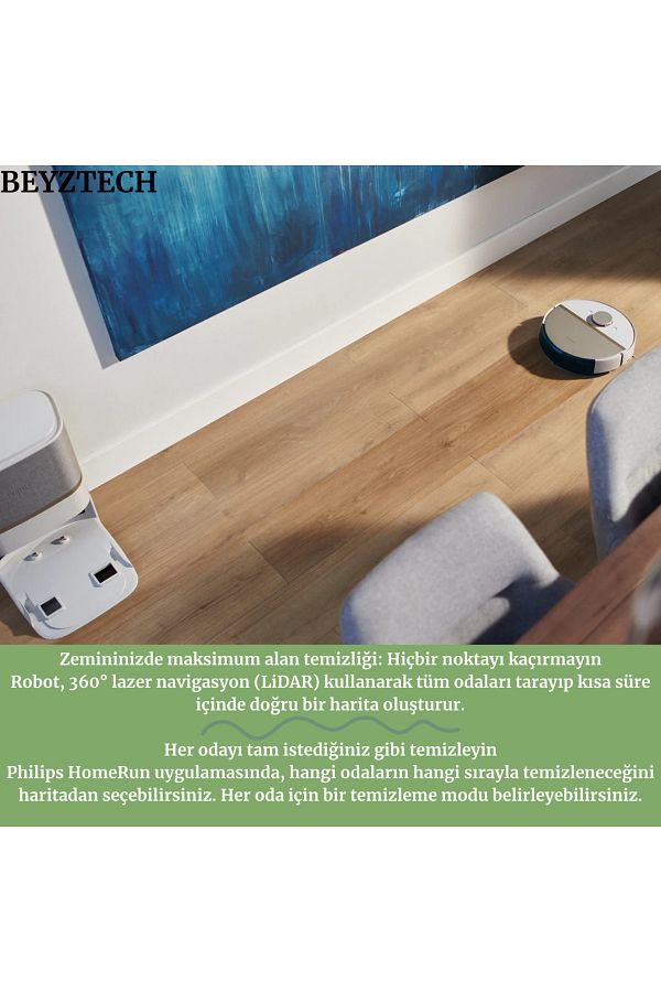 Philips Ultra Güçlü Emiş Gücü Titreşimli Mop 360 Lazer Navigasyon Küçük Engel Algılama Teknolojisi - Görsel 5