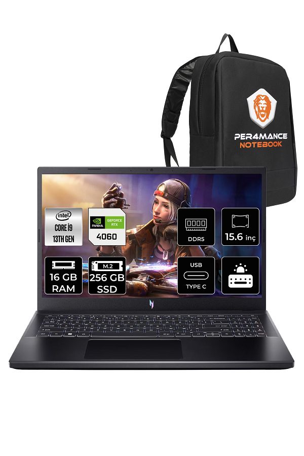 ACER Nitro V15 i9 13900H 16GB 256GB SSD RTX4060/8GB 15.6'' 165Hz FHD FDOS Gaming Laptop & PER4 ÇANTA
