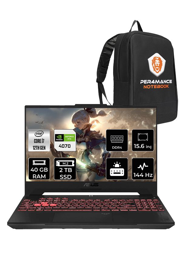 ASUS TUF Gaming F15 İ7 12700H 40GB 2TB SSD RTX4070/8GB 15.6" FHD 144HZ FDOS LP050 & PER4 ÇANTA