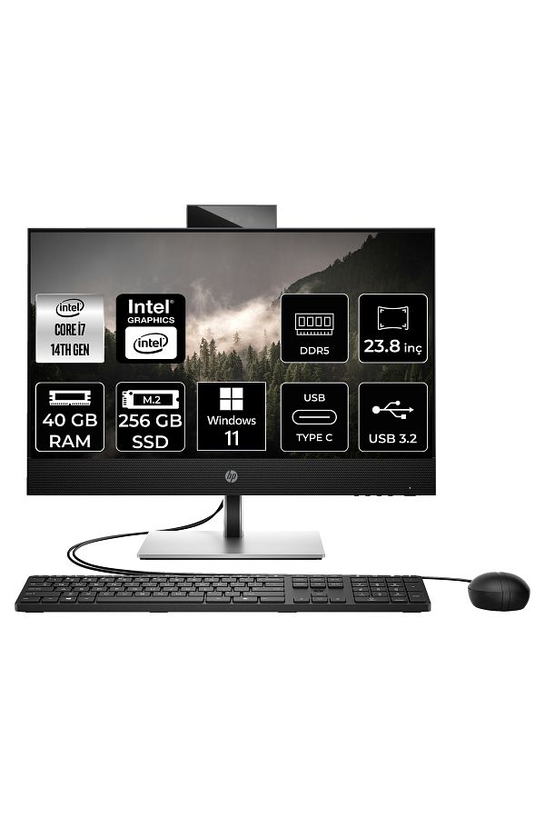 HP ProOne 440 G9 i7 14700T 40GB DDR5 256GB SSD 23.8" FHD W11P All in One Bilgisayar & PER4 Bellek