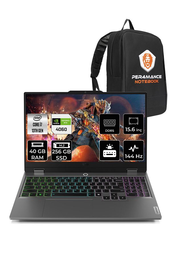 LENOVO LOQ i7 13650HX 40GB 256GB SSD RTX4060/8GB 115W 144Hz 15.6" FDOS Gaming Laptop & PER4 ÇANTA