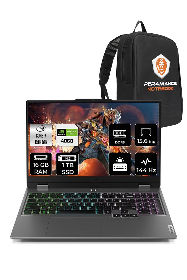 LENOVO LOQ i7 13650HX 16GB 1TB SSD RTX4060/8GB 115W 144Hz 15.6" FDOS Gaming Laptop & PER4 ÇANTA