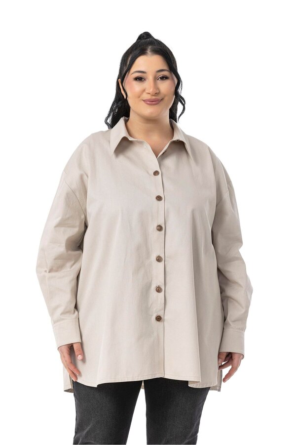 Side-slit Gabardine Shirt &mdash; Beige