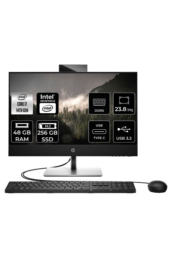 HP ProOne 440 G9 i7 14700T 48GB DDR5 256GB SSD 23.8" FHD FDOS All in One Bilgisayar & PER4 Bellek