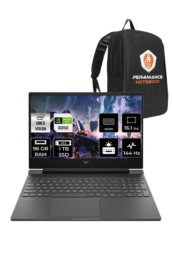 HP Victus 16 i5 14450HX 96GB 1TB SSD RTX3050/6GB 16.1" FHD 144Hz FDOS Gaming Laptop & PER4 Çanta
