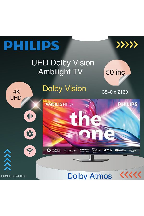 Philips 50 inç 126 Ekran Uydu Alıcılı Smart 4K UHD Dolby Vision Dolby Atmos Titan OS Ambilight TV