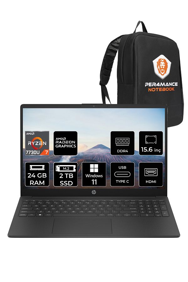 HP 15 R7 7730U 24GB 2TB SSD 15.6" FHD W11P Taşınabilir Bilgisayar & PER4 Çanta