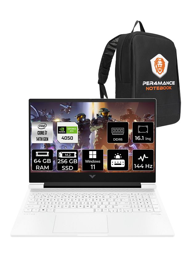 HP Victus 16 i7 14700HX 64GB 256GB SSD RTX4050/6GB 16.1" FHD 144Hz W11P Gaming Laptop & PER4 Çanta