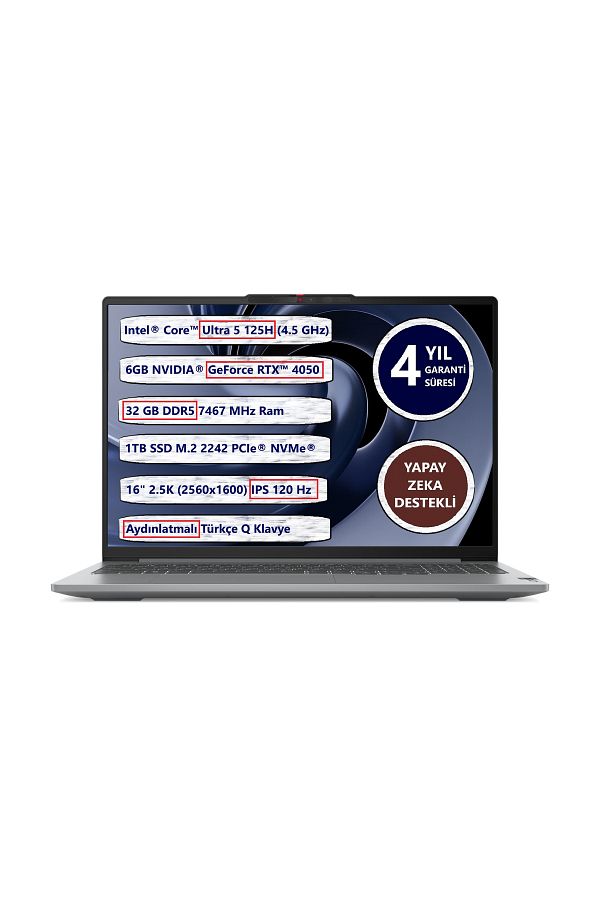LENOVO Ideapad Pro 5 16IMH9 Intel® Core™ Ultra 5 125H 32GB 1tb SSD 6gb RTX4050 120Hz 16" Freedos