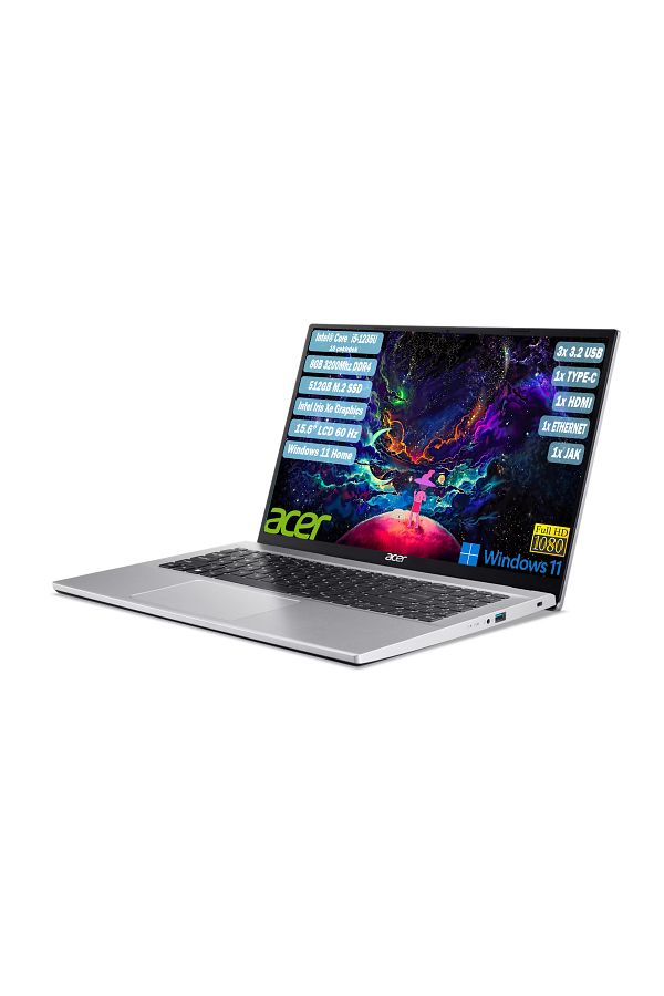 ACER Aspire3 Intel Core i5-1235U 8GB 512GB SSD 15,6" Full HD IPS Windows11 Gümüş Laptop NX.K6TEY.002 - Görsel 3
