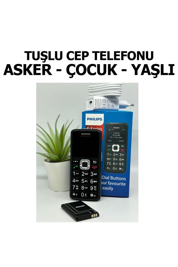 Philips Tuşlu Cep Telefonu Asker, Yaşlı, Çocuk Büyük Harfler, Hızlı Arama, Type C Şarj, El Feneri, SOS