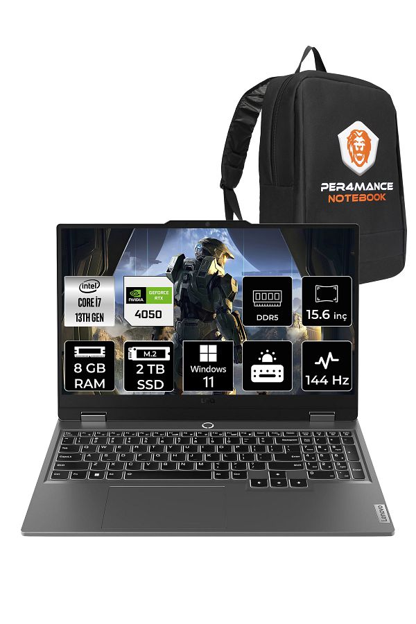 LENOVO LOQ i7 13650HX 8GB 2TB SSD RTX4050/6GB 105W 15.6" FHD 144Hz W11H Gaming Laptop & PER4 Çanta