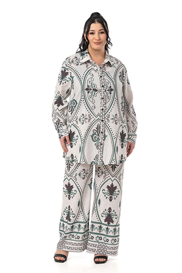 Printed Shirt Trousers Two-piece Set — Emerald