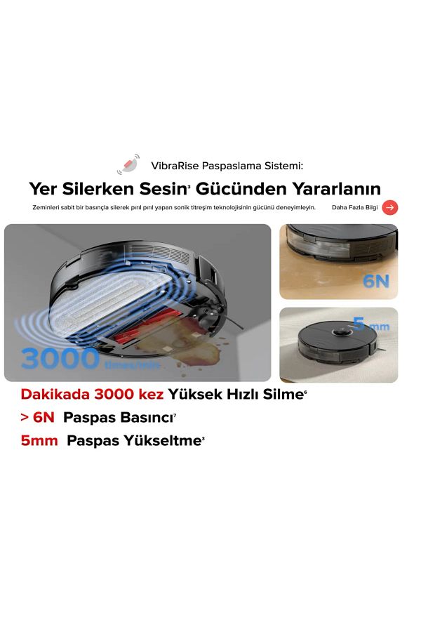 Roborock 6000Pa ULTRA Emiş Güç Halı tanıma+Mop kaldırma Özellikli Robot Süpürge, HEPA Filtre, Kamera, LİDAR - Görsel 4