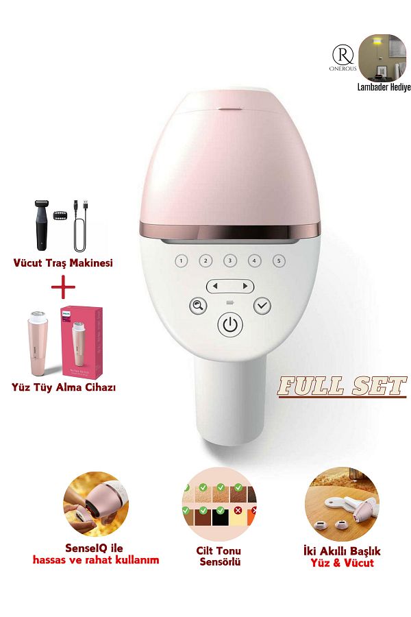 Philips Premium Yüz & Vücut Epilasyon Cihazı Full Seti - Cilt Tonu Sensörlü, Kablosuz Kullanım