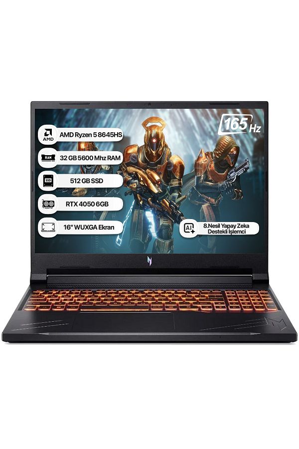 ACER Nitro V16 Nh.qrvey.004-32 R5 8645hs 16 Aı Tops 32gb 512gb Ssd Rtx4050-6gb Dos 165hz 16'' Notebook