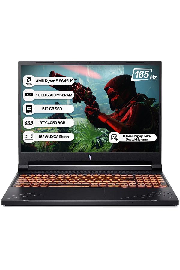 ACER Nitro V16 Nh.qrvey.004-16 R5 8645hs 16 Aı Tops 16gb 512gb Ssd Rtx4050-6gb Dos 165hz 16'' Notebook