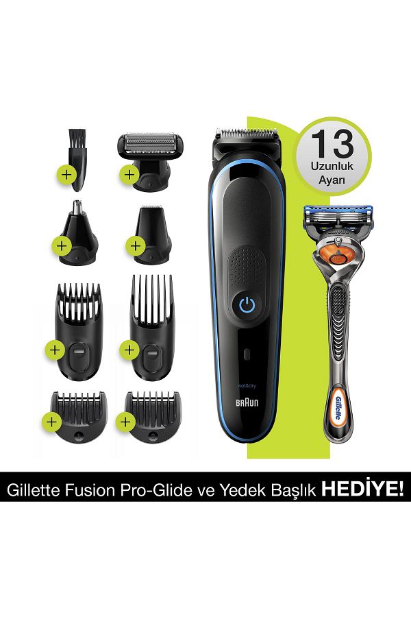 Braun MGK5280 Erkek Bakım Kiti 9in1 Şekillendirici + Gillette Hediye