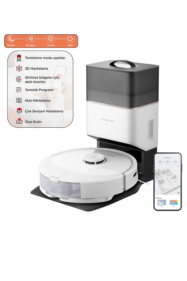 Roborock Ultra Premium Istasyonlu Robot Süpürge Beyaz, Lidar Navigasyon, 300m2 - Onerous Lambader Hdy