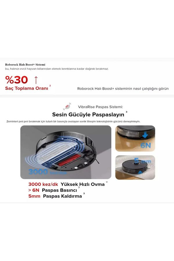 Roborock 6000Pa ULTRA Emiş Güç Halı tanıma+Mop kaldırma Özellikli Robot Süpürge, HEPA Filtre, Kamera, LİDAR - Görsel 5
