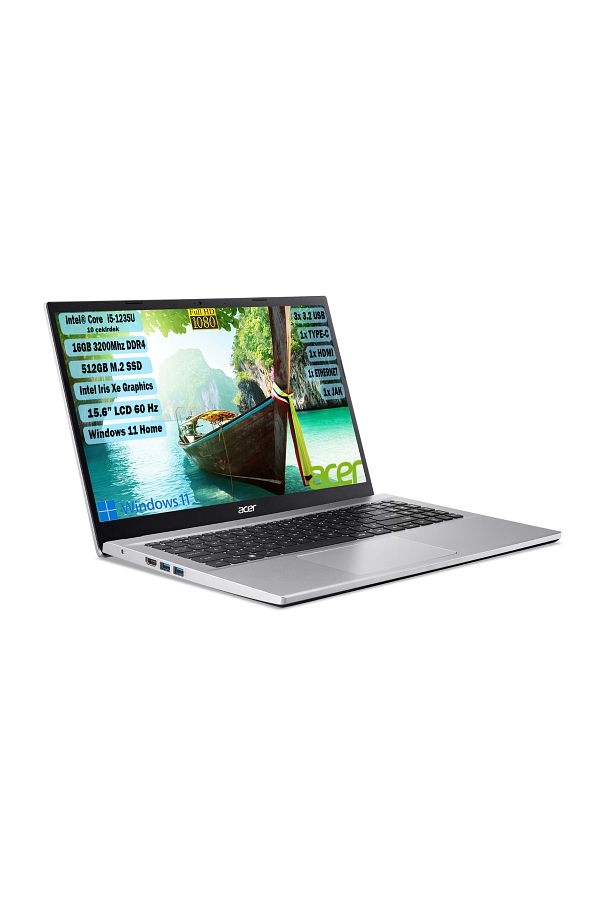 ACER Aspire 3 I5-1235U 16 GB 512 GB SSD 15,6" FHD IPS W11 Gümüş NX.K6TEY.002+165 - Görsel 2