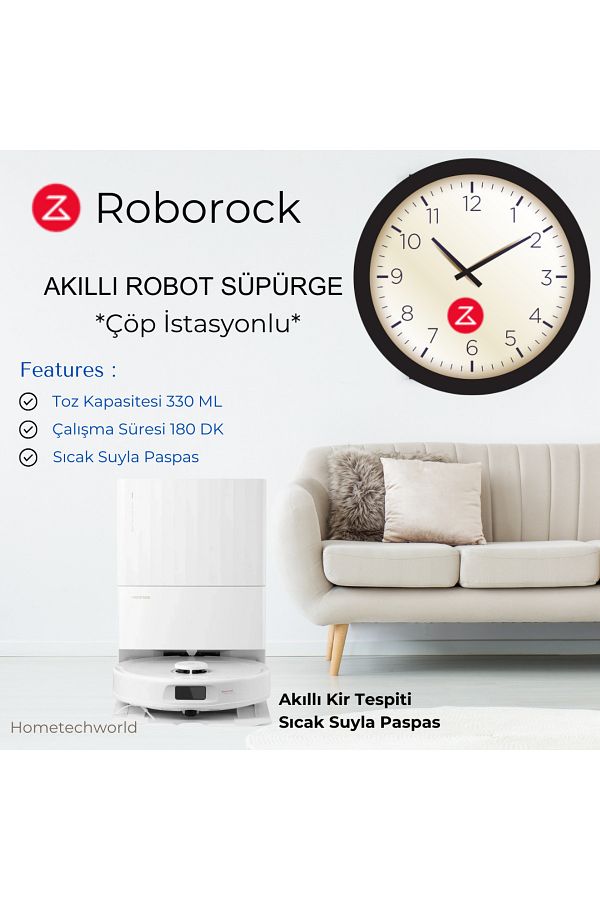 Roborock Çöp İstasyonlu Akıllı Robot Süpürge Beyaz
