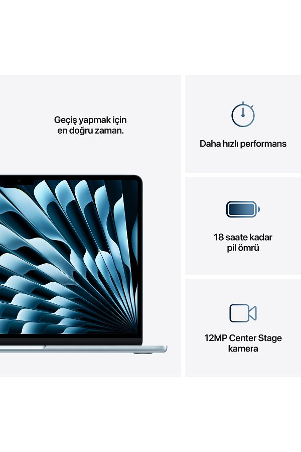 Apple 13" MacBook Air: Apple M4 chip with 10-core CPU and 8-core GPU, 16GB, 256GB SSD - Gök Mavisi - Görsel 10