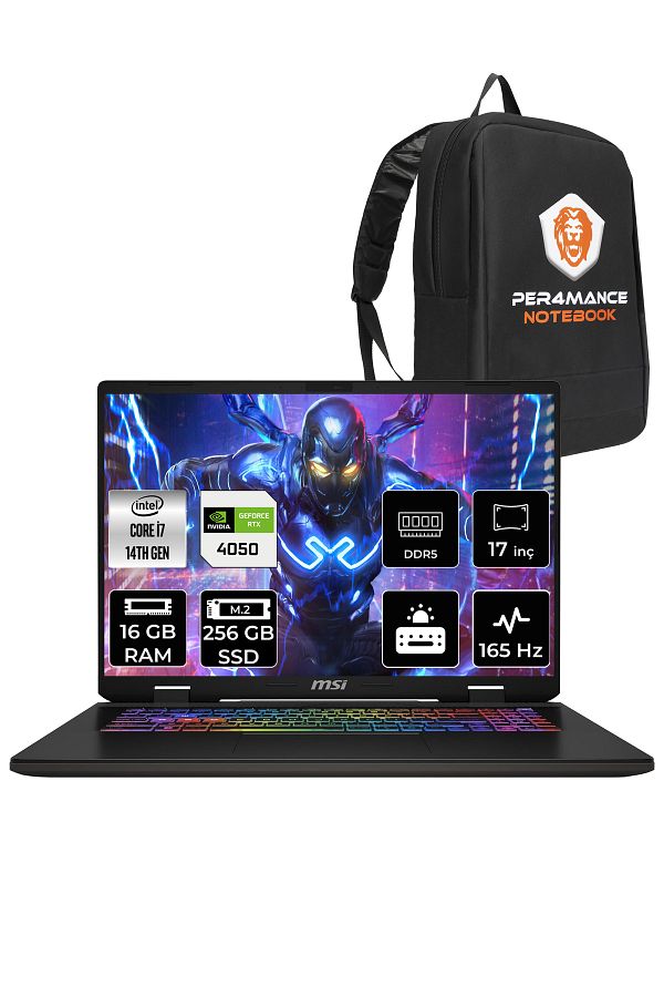 MSI SWORD 17 HX B14VEKG i7-14700HX 16GB 256GB SSD RTX4050/6GB 105W 17" FHD+ 165HZ FDOS & PER4 ÇANTA