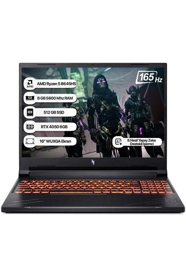 ACER Nitro V16 NH.QRVEY.004 R5 8645HS 16 AI TOPS 8GB 512GB SSD RTX4050-6GB Dos 165Hz 16'' Notebook