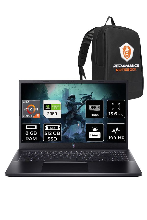 ACER Nitro V15 R5 7535HS 8GB 512GB SSD RTX2050/4GB 15.6'' 144Hz FHD FDOS Gaming Laptop & PER4 ÇANTA