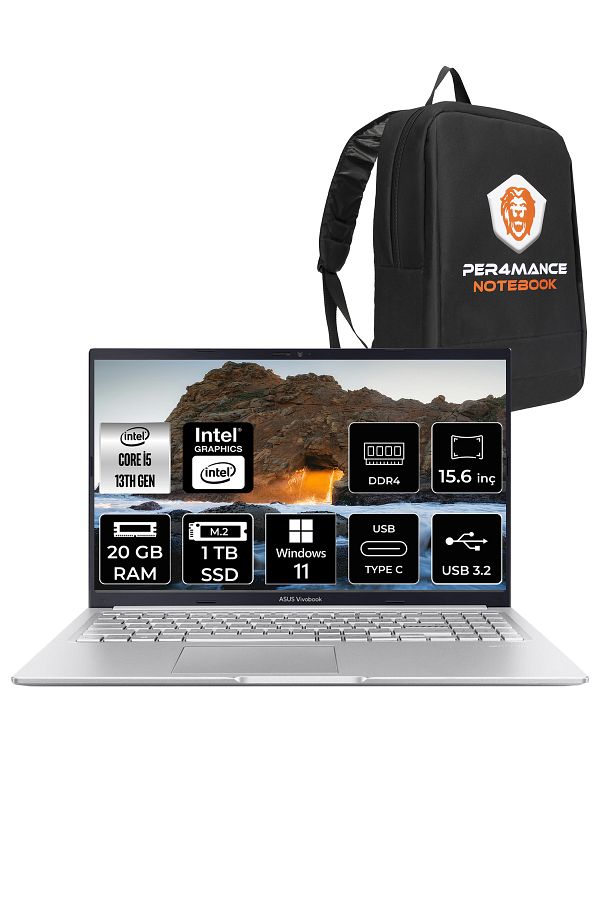 ASUS VivoBook 15 X1502VA i5 13420H 20GB 1TB SSD 15.6" FHD W11P Taşınabilir Bilgisayar & PER4 Çanta