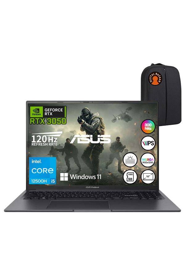 ASUS  Vivobook 16X K3605ZC Intel I5 12500H 16Gb Ram 1 TB SSD RTX3050 IPS 16" Win11 Notebook+DJT Çanta