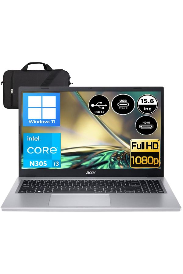 ACER Aspire 3 A315-510P-39S1 i3-N305 8 GB 256 GB SSD Windows 11 15.6" Full HD + Çanta